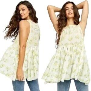 Free People Madison Yellow Floral Tunic Top